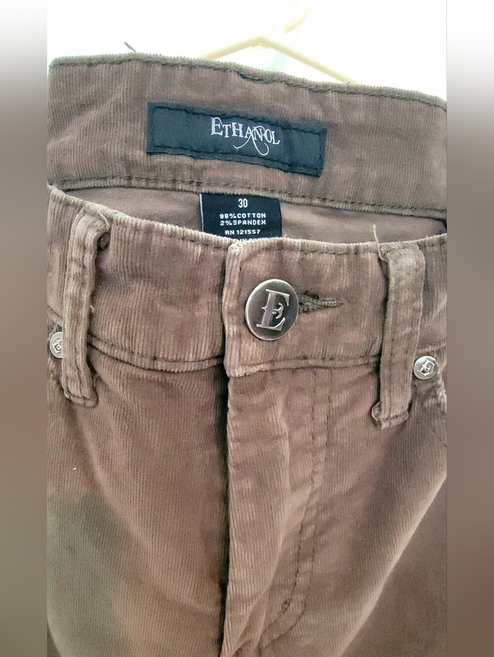 30x32, Men's Brown Slim Fit Corduroy Pants